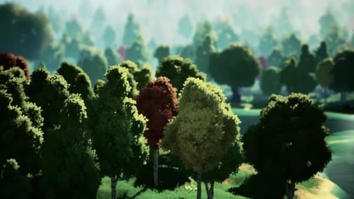 Cartoon Landscape with Hills and Forest