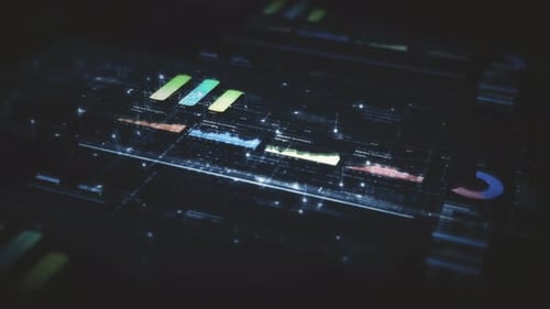 Animated Digital Data Interface with Charts and Analytics