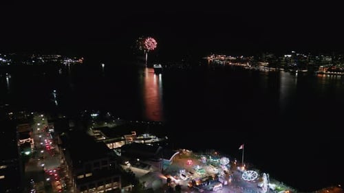 Glowing Fireworks Show Fair Show in Halifax Night Sky Aerial View