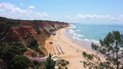 Amazing Aerial Sea View of Portuguese Beaches with Tourists and Nature