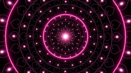 Glowing Pink Heart Shape Circle Light Background