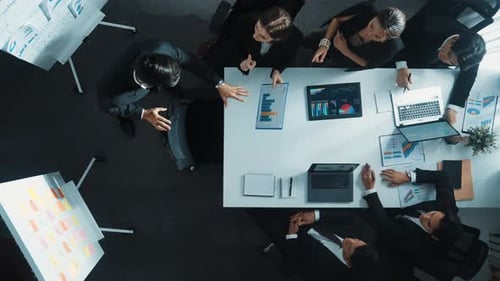 Top view of manager invite business man to talking about plan. Directorate.