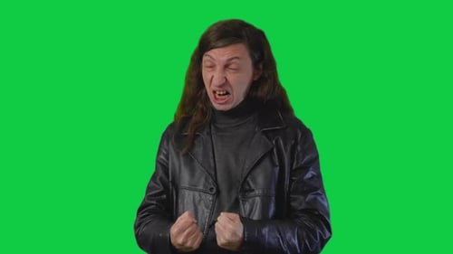 Furious Man Shaking Fists on Green Screen