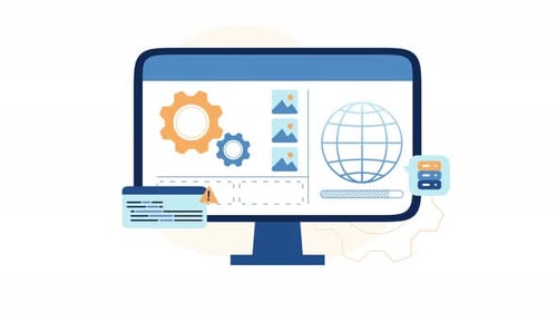 Flat Design Animation: Web Development and Data Management Concept