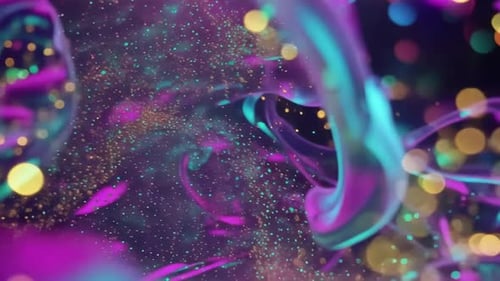 Vivid Neon Liquid Abstract Background with Glowing Particles