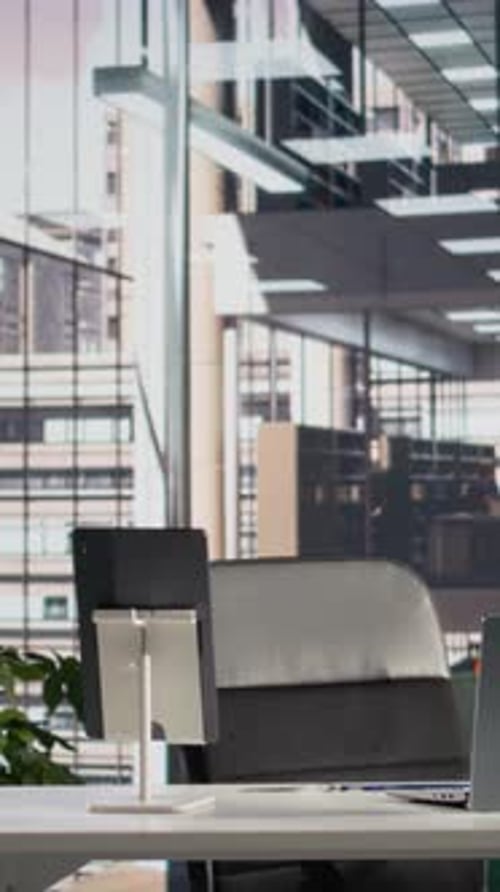Vertical Video Interior Corporate Work Environment Modern Furniture and Office Supplies