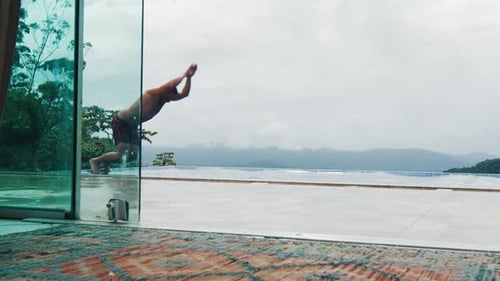 Man Jumps Into the Private Swimming Pool