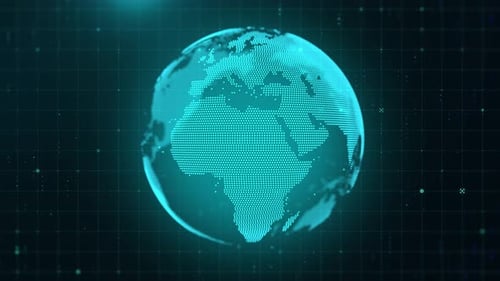 Futuristic Digital Earth Grid Spinning Animation Background