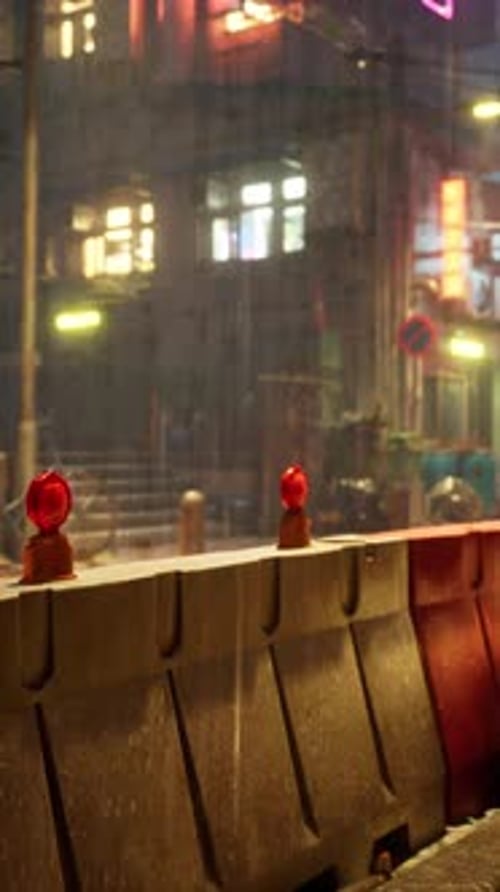 Rainy Night in Small Asian Town Street
