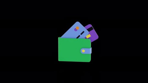 Credit or debit bank cards in the wallet animation. 3d render