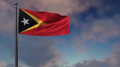 East Timor Flag On Flagpole - 4K