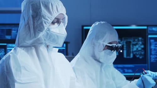 Group of Professional Engineer is Developing a Modern Microprocessor in a Futuristic Laboratory