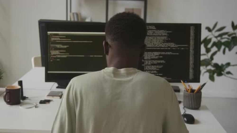 Programmer Coding in Office Back View, Business, Corporate Stock ...