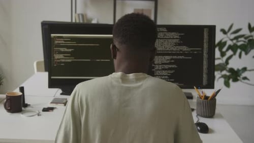 Programmer Coding in Office Back View