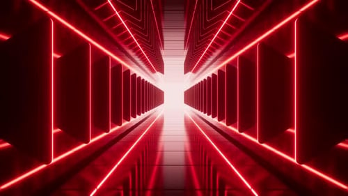 Roter Neontunnel und heller Hintergrund, abstraktes und technologisches Konzept, 3D-Rendering.