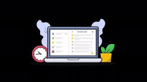 Animated Todo List in Computer with Clock. Work Process Concept Video - Transparent