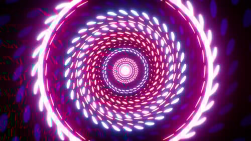 Luces circulares giratorias rojas y azules de neón