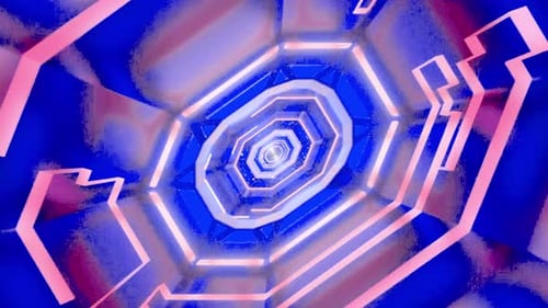 Neon blue and pink tunnel spirals inward