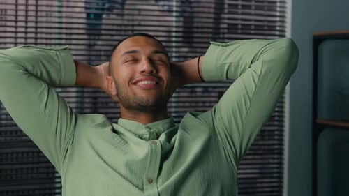 Relaxed Satisfied Businessman Office Manager Employee Resting Dreaming at Workplace Taking Break