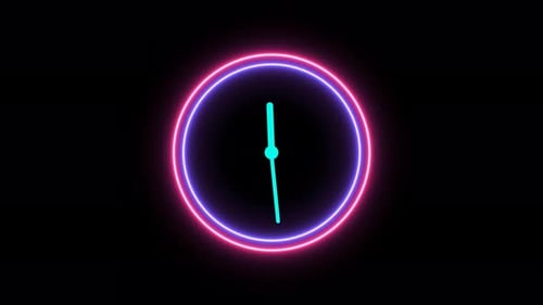 Animierte Uhr mit glühendem Neonlicht. Countdown, isoliert, animiert, 24-Stunden-Tag. 12