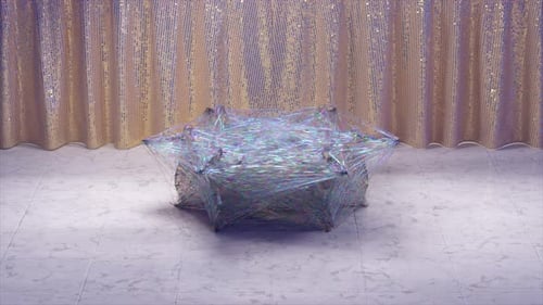 Diamond Figures Bound By a Sticky Transparent Web Jump Out of the Circle in a Dance Surrealism