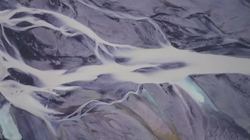 Aerial view of Lomagnupur river through scenic landscape, Iceland.