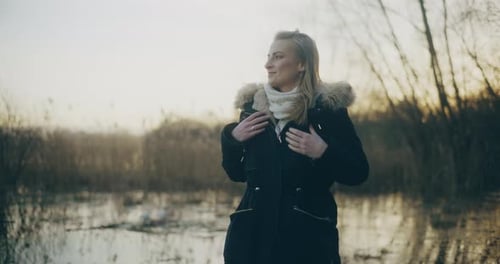 Thoughtful Pensive Woman Outdoors In Winter