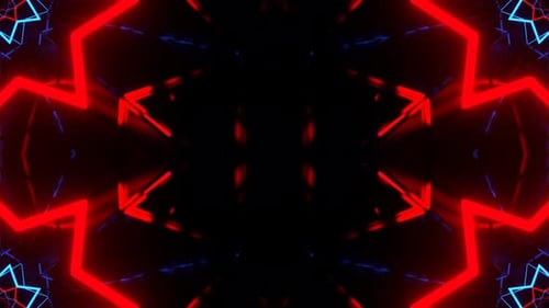 Blue And Red Geometric Neon Abstraction In Mirror Kaleidoscope Style Background Vj Loop In 4K