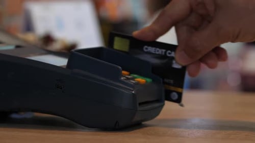 Inserting Credit Card into POS Terminal Chip Reader Payment Process Tutorial