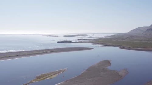 River delta mouth in Breiðdalsvík fjord in East Iceland, aerial