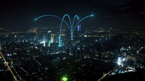 smart Connected city skyline. Futuristic network concept, city Technology.