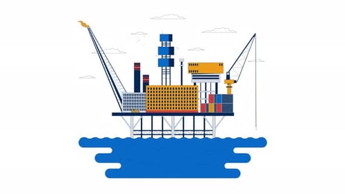 Offshore-Ölplattform in Ozean-Cartoon-Animation