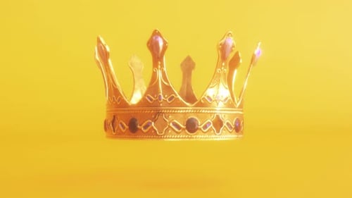 Animated Golden Crown with Jewels Rotating for Success and Royalty