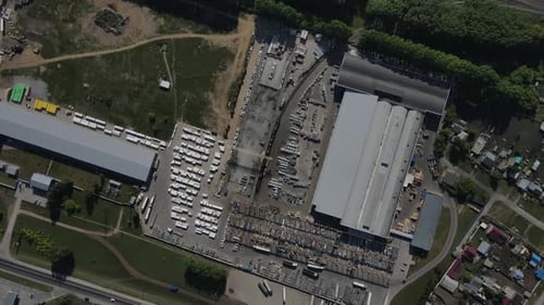 Aerial Warehouse Logistics Loading Area Production at Industrial Plant Modern Metalwork Industry