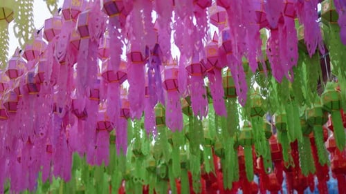 Colorful Hanging Lanterns Sway in the Daytime