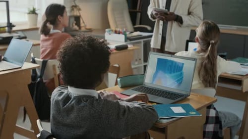 Unrecognizable Male Teacher Interacting with Students During Class in Sschool