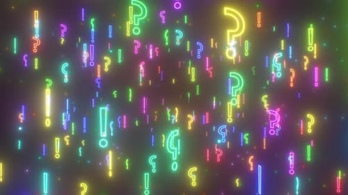 Fly In Neon Glow Question Marks Exclamation Point Interrobang Symbols - 4K