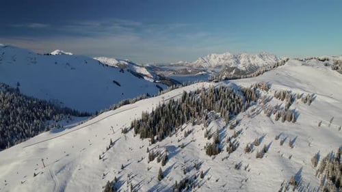 Ski Lift On The Resort Town Of Saalbach-Hinterglemm With Kleines Rothorn And Matterhorn Mountains In