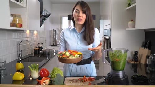 Woman Preparing Nutritious Vegetables in Kitchen