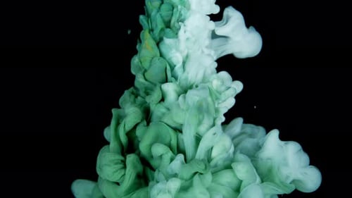 Colorful Green and White Ink Paint Blending in the Water in Slow Motion Ink Liquid Underwater on