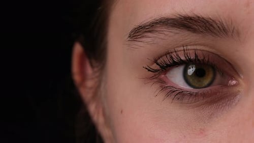 Girl Looking At Camera With Wide Open Large Green Eye Macro Shoot
