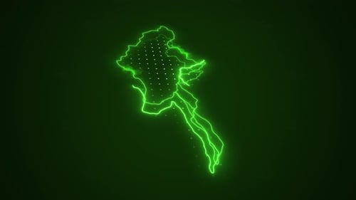 Digital Neon Map Outline Tracing Animation