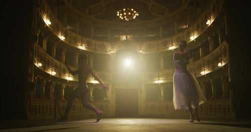 Ballet Dancers Performing in an Ornate Theater