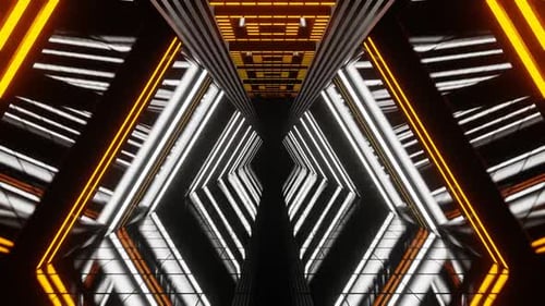 Orange And White Neon Futuristic Mirror Corridor Background Vj Loop In HD