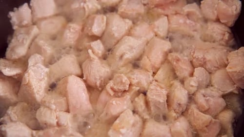 Diced Meat Cubes Cooking Close Up