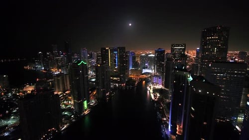 Downtown Miami At Night By Aerial Drone