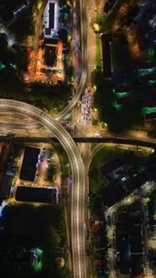 Aerial Night Timelapse Of Traffic At Intersection In Kuala Lumpur Malaysia