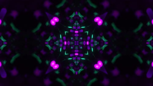Purple and green abstract design with black background. Kaleidoscope VJ loop