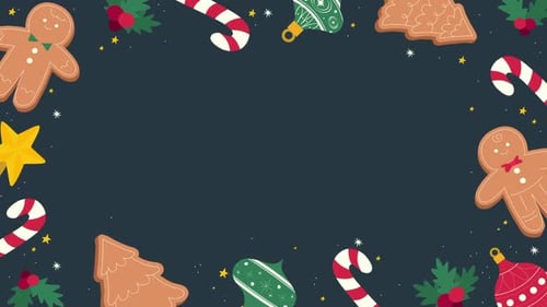 Animated Christmas Holiday Border with Gingerbread and Ornaments