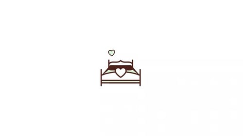 Animated Flat Design Bed with Pulsing Heart Icon